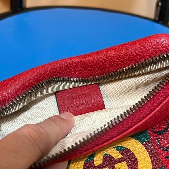❤️NWOT Gucci Belt Grained Logo Hibiscus Red Calfskin Cross Body Bag - Picture 5 of 14